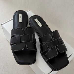 H&M Black Slide Sandals with White Contrast Stitching